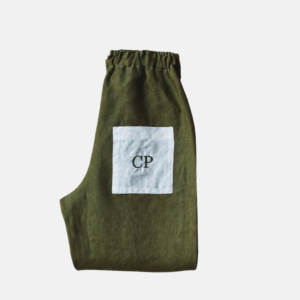 PANTALONE IN LINO CON TASCA RICAMATA
