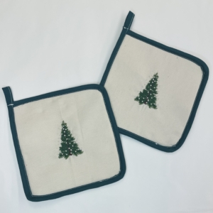 COPPIA PRESINE CUCINA ricamo: ALBERO NATALE