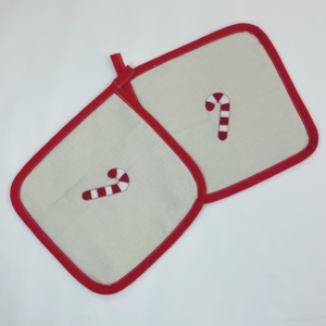 COPPIA PRESINE CUCINA ricamo: CANDY CANE