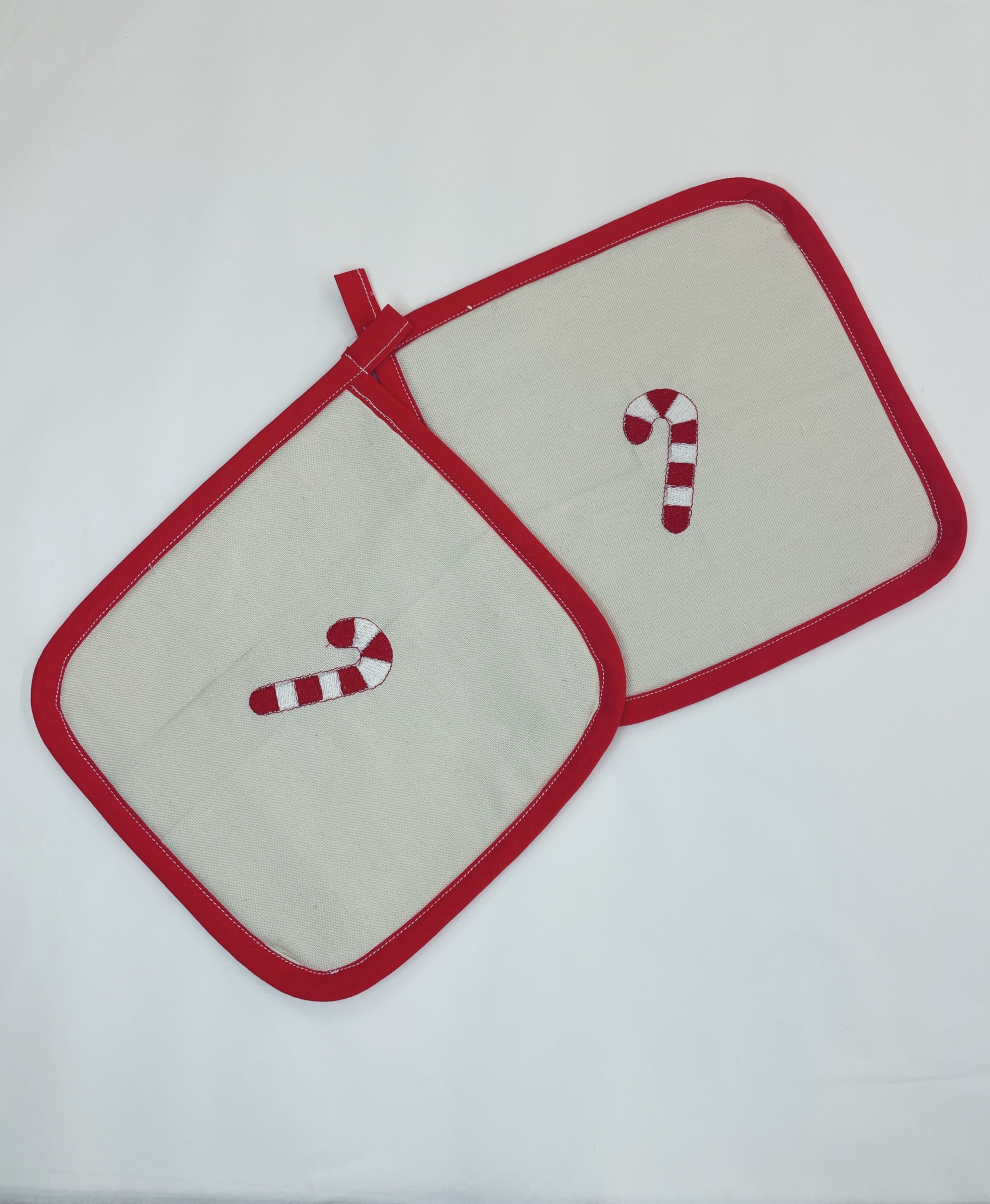 COPPIA PRESINE CUCINA ricamo: CANDY CANE