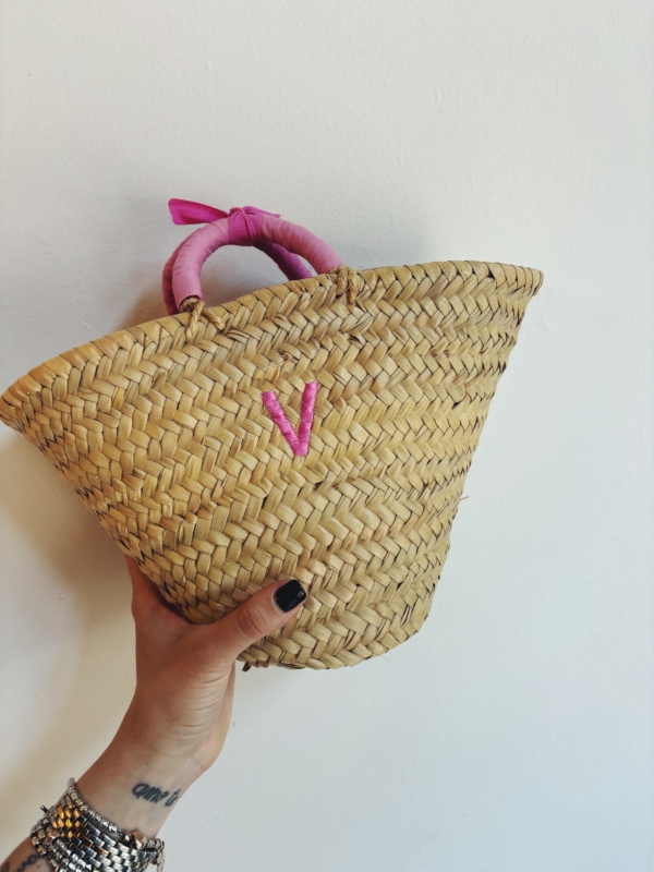 BORSA PAGLIA PICCOLA ricamo: V